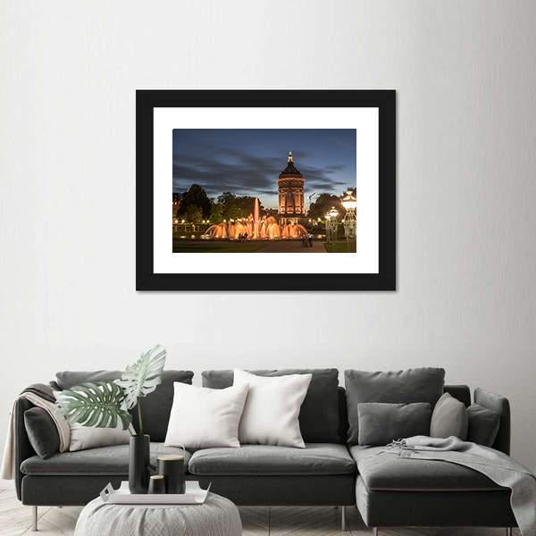 Night View Of Mannheim Canvas Wall Art-5 Horizontal-Gallery Wrap-22" x 12"-Tiaracle