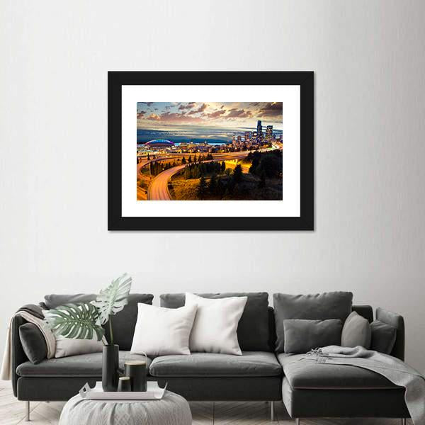 Night View Of Seattle Canvas Wall Art-5 Horizontal-Gallery Wrap-22" x 12"-Tiaracle