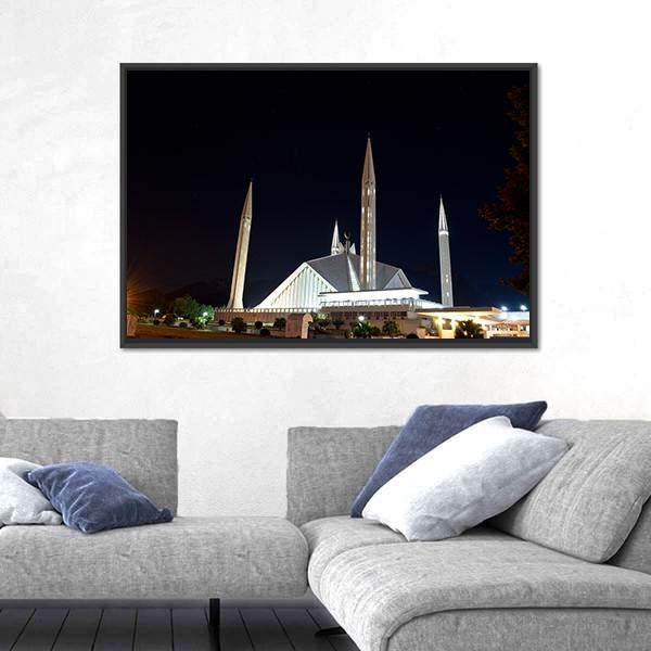 Night View Of Shah Faisal Mosque Canvas Wall Art-5 Horizontal-Gallery Wrap-22" x 12"-Tiaracle