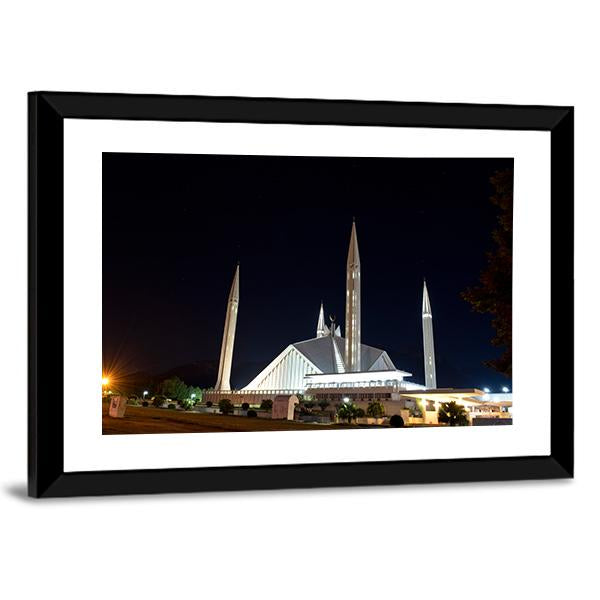 Night View Of Shah Faisal Mosque Canvas Wall Art-5 Horizontal-Gallery Wrap-22" x 12"-Tiaracle