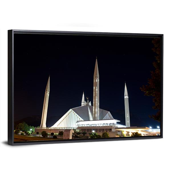 Night View Of Shah Faisal Mosque Canvas Wall Art-5 Horizontal-Gallery Wrap-22" x 12"-Tiaracle