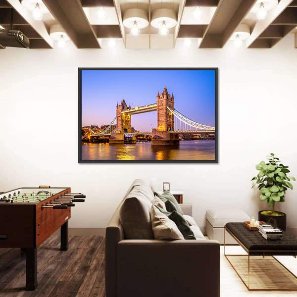 Night View Of Tower Bridge Canvas Wall Art-5 Horizontal-Gallery Wrap-22" x 12"-Tiaracle