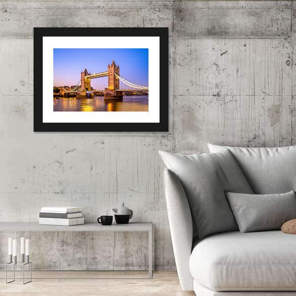 Night View Of Tower Bridge Canvas Wall Art-5 Horizontal-Gallery Wrap-22" x 12"-Tiaracle