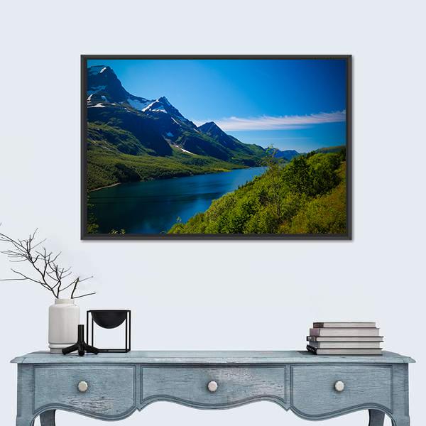 Nordfjorden & Svartisen Glacier Canvas Wall Art-1 Piece-Floating Frame-24" x 16"-Tiaracle