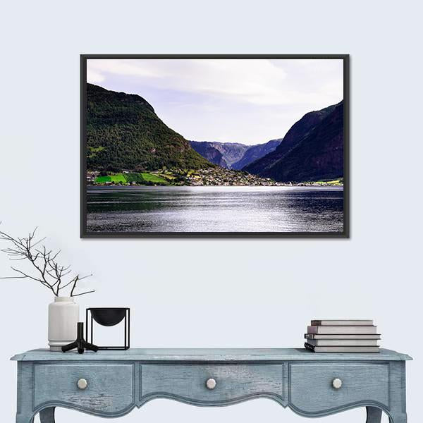 Nordic Landscape With Norwegian Fjord Canvas Wall Art-1 Piece-Floating Frame-24" x 16"-Tiaracle