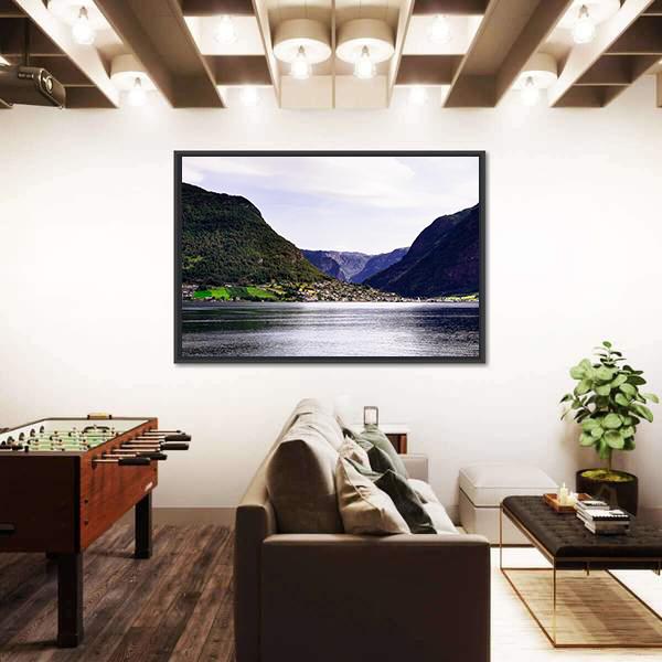 Nordic Landscape With Norwegian Fjord Canvas Wall Art-5 Horizontal-Gallery Wrap-22" x 12"-Tiaracle