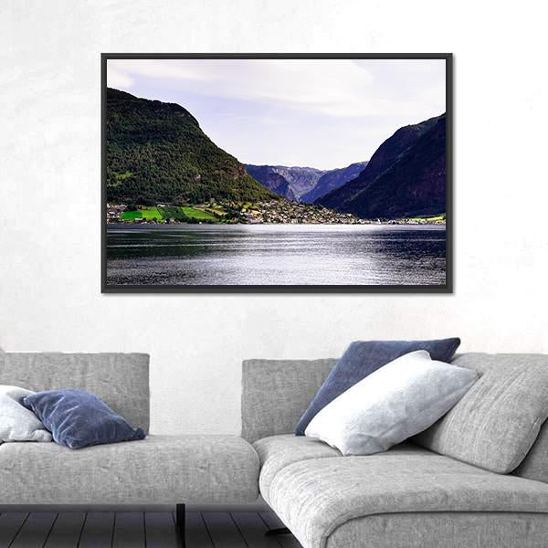Nordic Landscape With Norwegian Fjord Canvas Wall Art-5 Horizontal-Gallery Wrap-22" x 12"-Tiaracle
