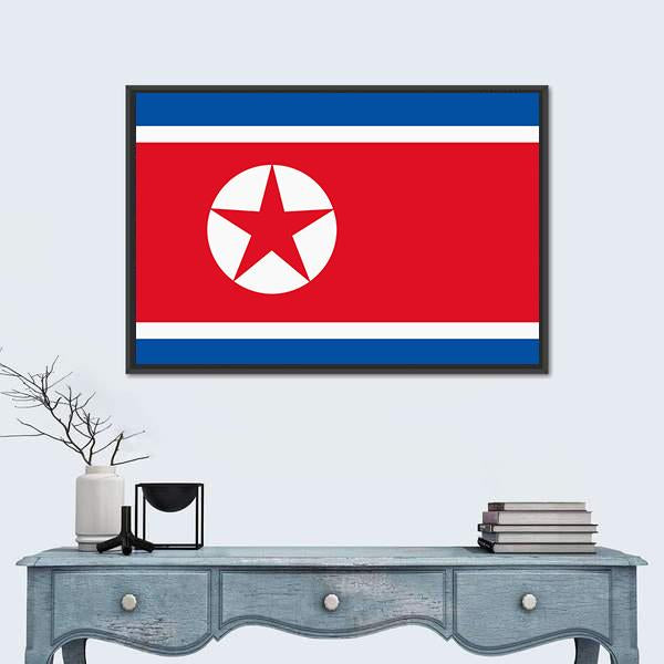 North Korea Flag Canvas Wall Art-1 Piece-Floating Frame-24" x 16"-Tiaracle