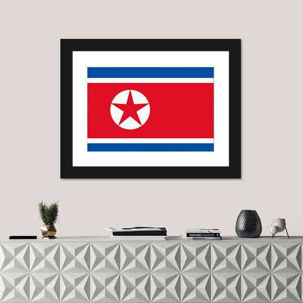 North Korea Flag Canvas Wall Art-1 Piece-Framed Print-20" x 16"-Tiaracle