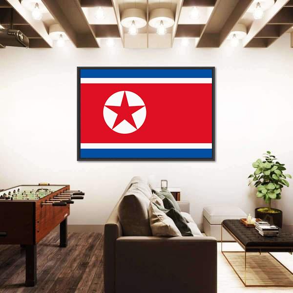 North Korea Flag Canvas Wall Art-5 Horizontal-Gallery Wrap-22" x 12"-Tiaracle