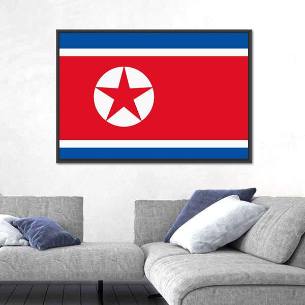 North Korea Flag Canvas Wall Art-5 Horizontal-Gallery Wrap-22" x 12"-Tiaracle