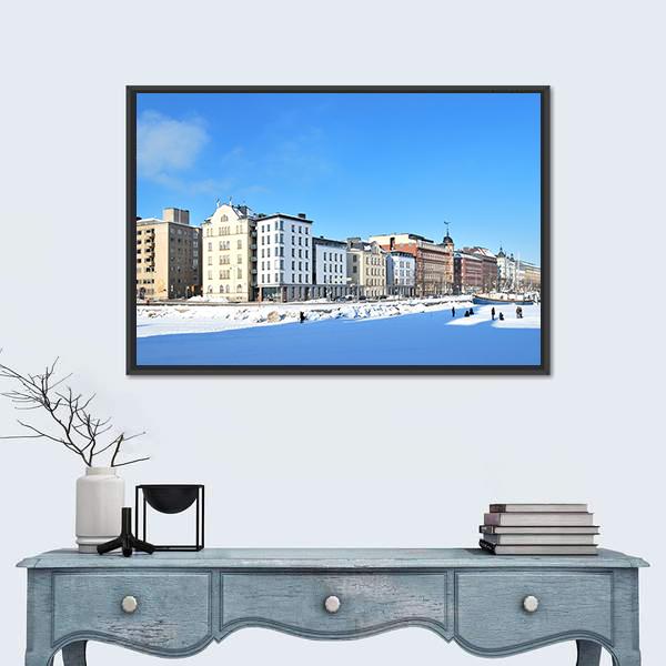 North Quay In Winter Canvas Wall Art-1 Piece-Floating Frame-24" x 16"-Tiaracle
