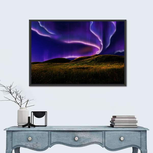 Northern Light On Silent Field Canvas Wall Art-1 Piece-Floating Frame-24" x 16"-Tiaracle