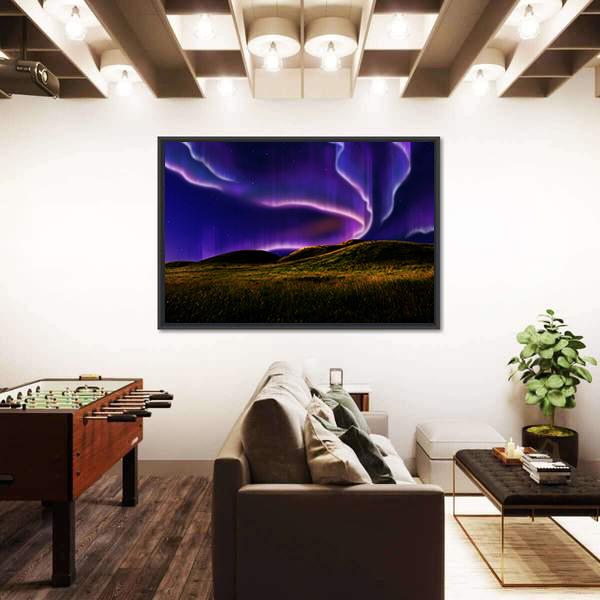 Northern Light On Silent Field Canvas Wall Art-5 Horizontal-Gallery Wrap-22" x 12"-Tiaracle