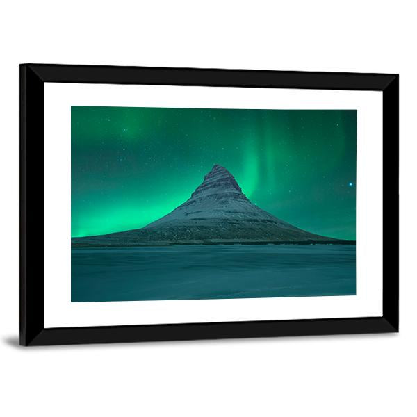 Northern Lights At Mount Kirkjufell Canvas Wall Art-5 Horizontal-Gallery Wrap-22" x 12"-Tiaracle