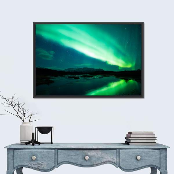 Northern Lights (Aurora Borealis) Canvas Wall Art-1 Piece-Floating Frame-24" x 16"-Tiaracle