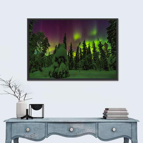 Northern Lights Finish Lapland Canvas Wall Art-1 Piece-Floating Frame-24" x 16"-Tiaracle