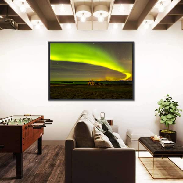 Northern Lights In Iceland Canvas Wall Art-5 Horizontal-Gallery Wrap-22" x 12"-Tiaracle