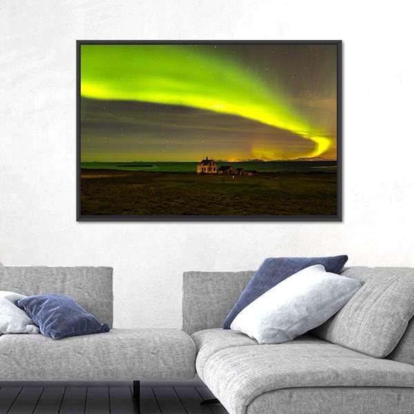 Northern Lights In Iceland Canvas Wall Art-5 Horizontal-Gallery Wrap-22" x 12"-Tiaracle