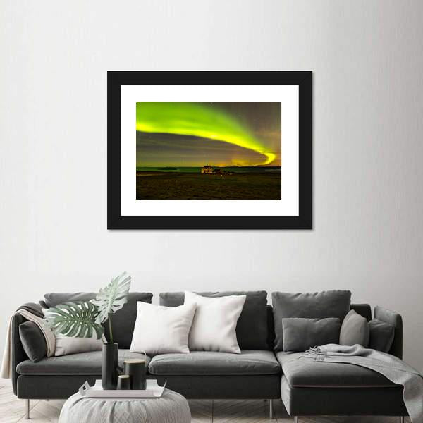 Northern Lights In Iceland Canvas Wall Art-5 Horizontal-Gallery Wrap-22" x 12"-Tiaracle