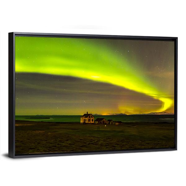 Northern Lights In Iceland Canvas Wall Art-5 Horizontal-Gallery Wrap-22" x 12"-Tiaracle