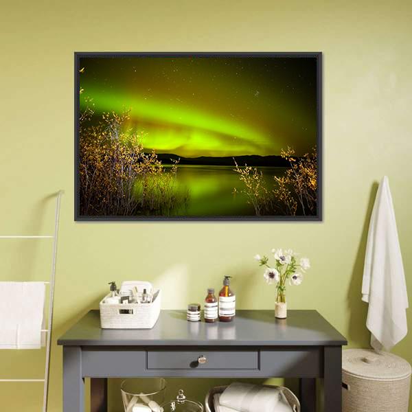 Northern Lights Over Lake Canvas Wall Art-1 Piece-Floating Frame-24" x 16"-Tiaracle