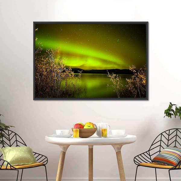 Northern Lights Over Lake Canvas Wall Art-5 Horizontal-Gallery Wrap-22" x 12"-Tiaracle