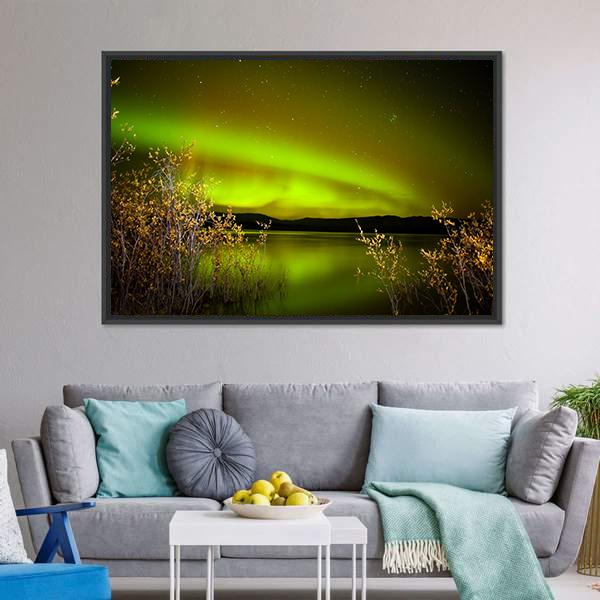 Northern Lights Over Lake Canvas Wall Art-5 Horizontal-Gallery Wrap-22" x 12"-Tiaracle