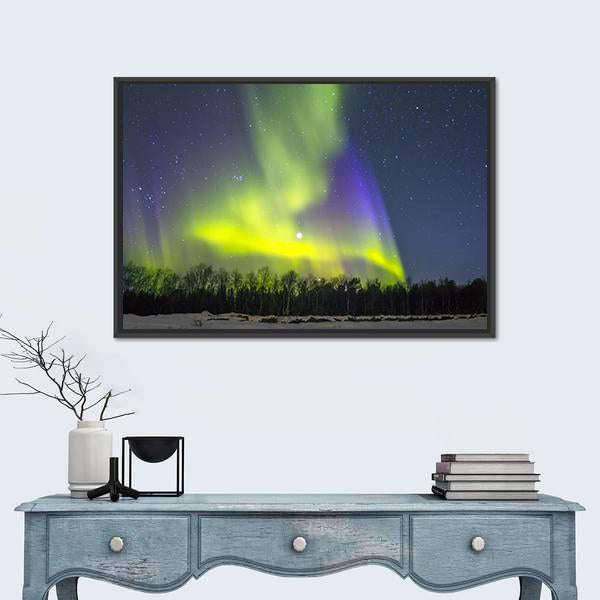 Northern Lights Over Snowscape Canvas Wall Art-1 Piece-Floating Frame-24" x 16"-Tiaracle