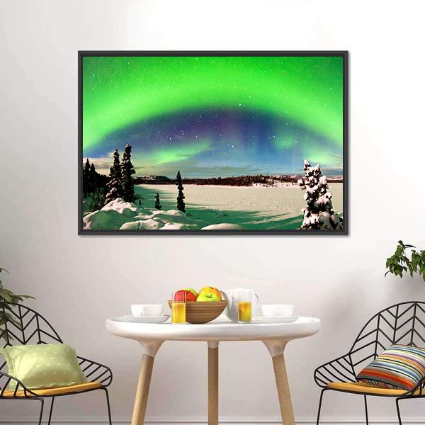 Northern Lights Over Snowy Landscape Canvas Wall Art-1 Piece-Floating Frame-24" x 16"-Tiaracle