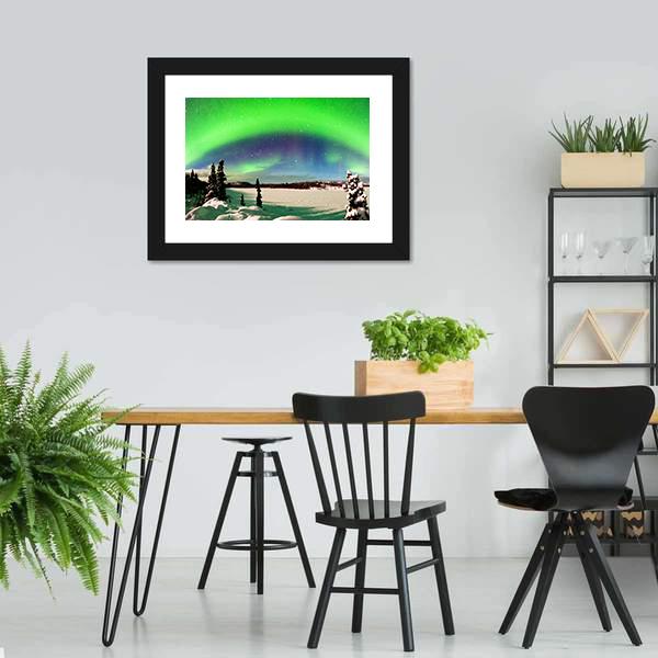 Northern Lights Over Snowy Landscape Canvas Wall Art-5 Horizontal-Gallery Wrap-22" x 12"-Tiaracle