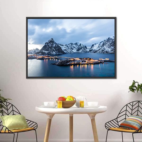 Norway At Blue Hour Canvas Wall Art-5 Horizontal-Gallery Wrap-22" x 12"-Tiaracle