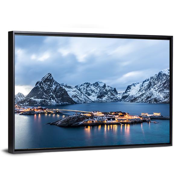 Norway At Blue Hour Canvas Wall Art-5 Horizontal-Gallery Wrap-22" x 12"-Tiaracle