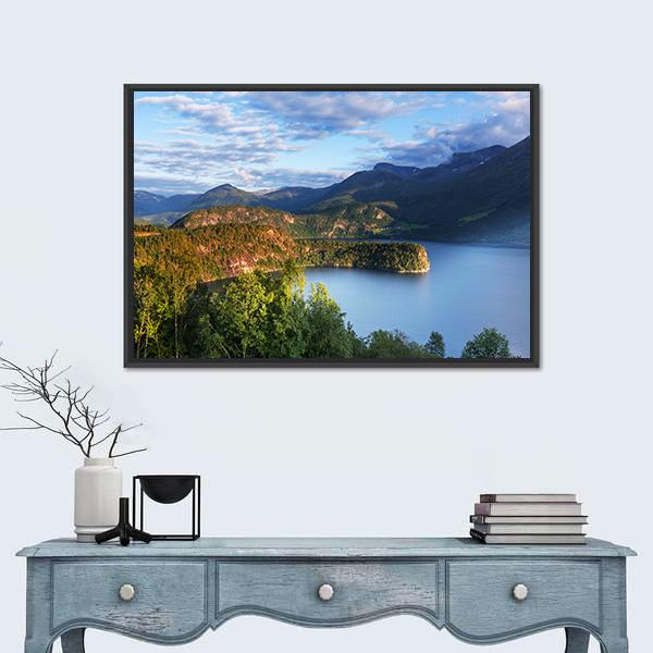 Norway Landscape Canvas Wall Art-1 Piece-Floating Frame-36" x 24"-Tiaracle