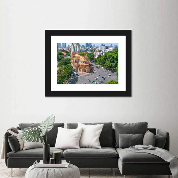 Notre Dame Cathedral Aerial View Canvas Wall Art-5 Horizontal-Gallery Wrap-22" x 12"-Tiaracle