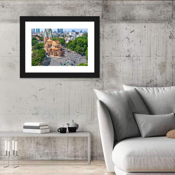 Notre Dame Cathedral Aerial View Canvas Wall Art-5 Horizontal-Gallery Wrap-22" x 12"-Tiaracle