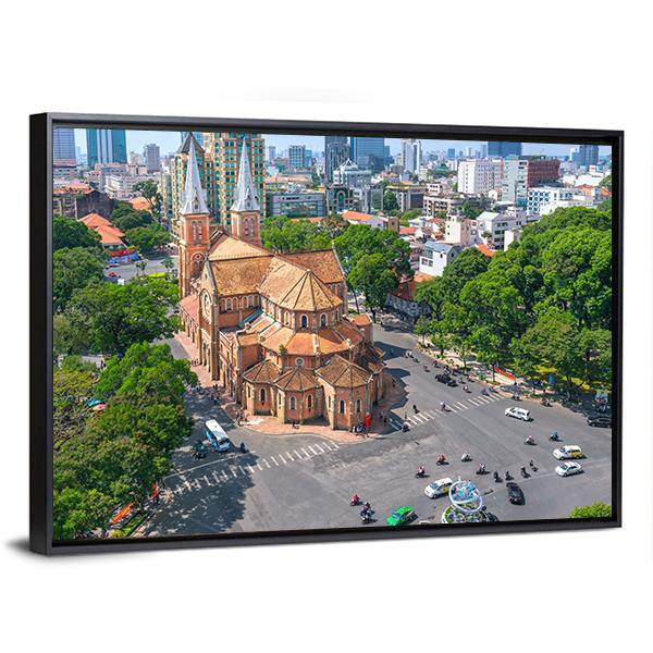 Notre Dame Cathedral Aerial View Canvas Wall Art-5 Horizontal-Gallery Wrap-22" x 12"-Tiaracle