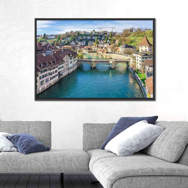 Nydeggbrucke Bridge Over River Canvas Wall Art-5 Horizontal-Gallery Wrap-22" x 12"-Tiaracle