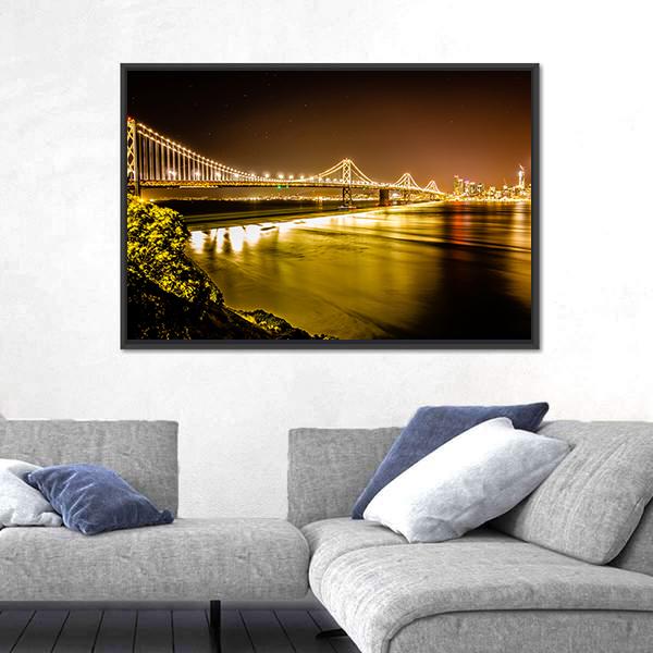 Oakland Bay Bridge Canvas Wall Art-5 Horizontal-Gallery Wrap-22" x 12"-Tiaracle