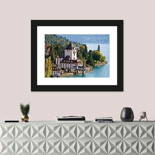 Oberhofen Castle Switzerland Canvas Wall Art-1 Piece-Framed Print-20" x 16"-Tiaracle