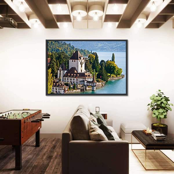 Oberhofen Castle Switzerland Canvas Wall Art-5 Horizontal-Gallery Wrap-22" x 12"-Tiaracle