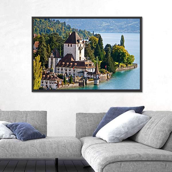 Oberhofen Castle Switzerland Canvas Wall Art-5 Horizontal-Gallery Wrap-22" x 12"-Tiaracle