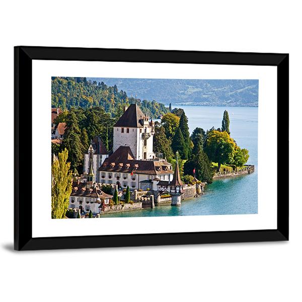 Oberhofen Castle Switzerland Canvas Wall Art-5 Horizontal-Gallery Wrap-22" x 12"-Tiaracle