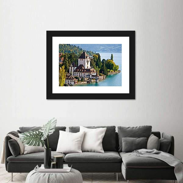 Oberhofen Castle Switzerland Canvas Wall Art-5 Horizontal-Gallery Wrap-22" x 12"-Tiaracle