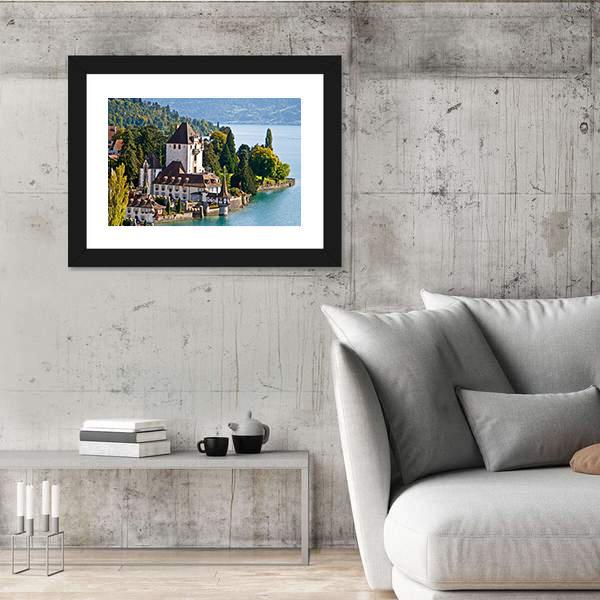 Oberhofen Castle Switzerland Canvas Wall Art-5 Horizontal-Gallery Wrap-22" x 12"-Tiaracle