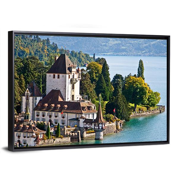 Oberhofen Castle Switzerland Canvas Wall Art-5 Horizontal-Gallery Wrap-22" x 12"-Tiaracle