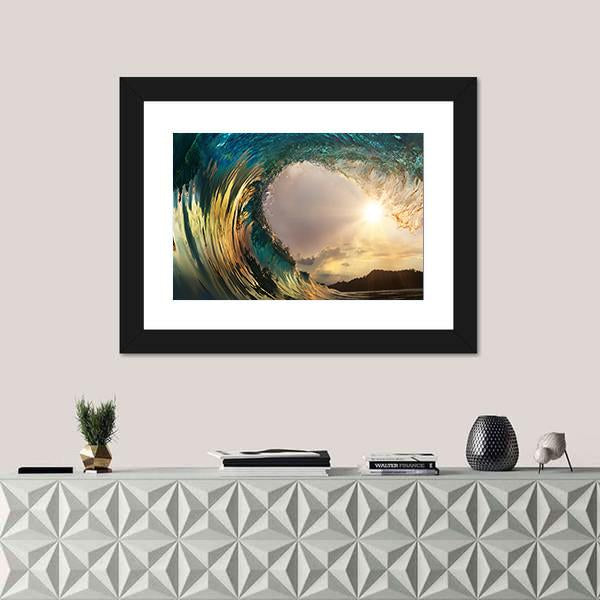 Ocean Wave Breaking At Sunset Canvas Wall Art-1 Piece-Framed Print-20" x 16"-Tiaracle