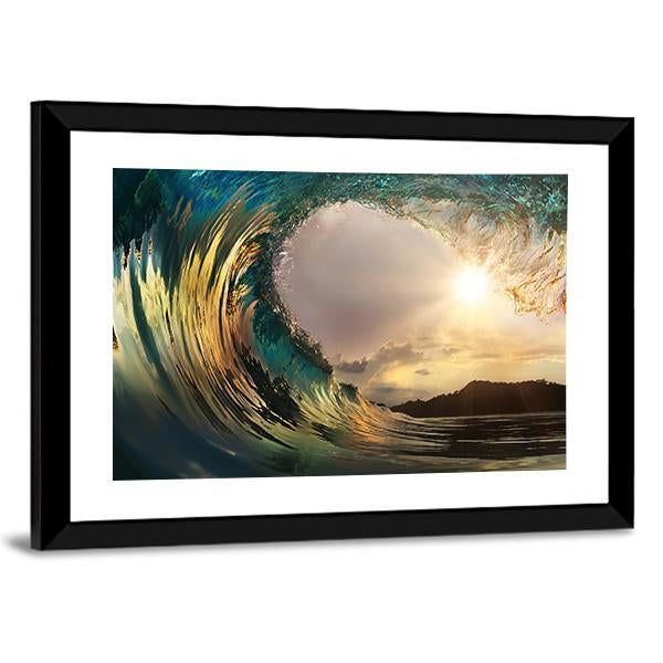 Ocean Wave Breaking At Sunset Canvas Wall Art-3 Horizontal-Gallery Wrap-25" x 16"-Tiaracle