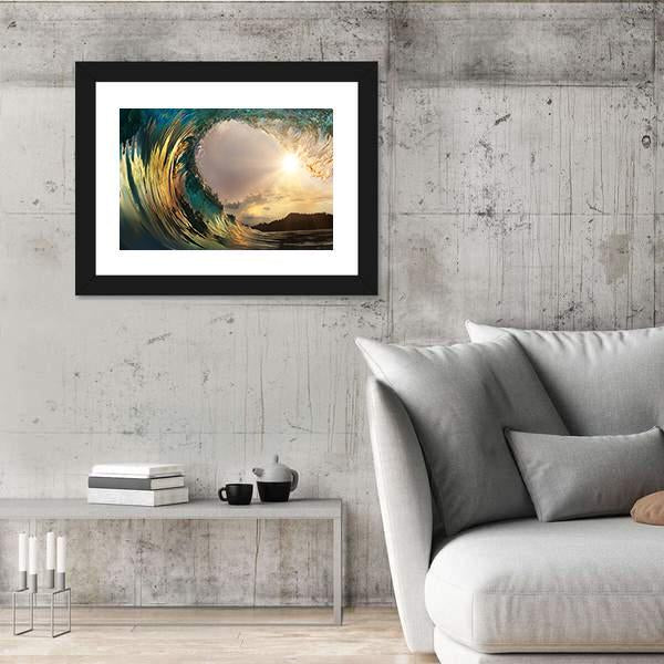 Ocean Wave Breaking At Sunset Canvas Wall Art-3 Horizontal-Gallery Wrap-25" x 16"-Tiaracle
