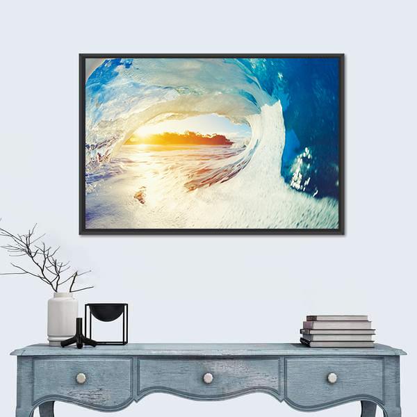 Ocean Wave Crashing At Sunrise Canvas Wall Art-1 Piece-Floating Frame-24" x 16"-Tiaracle